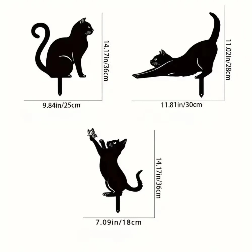 Exclusive Cute Cat Garden Silhouette – Tiki-Inspired Cat Family Garden Stakes Outdoor Decor Statues