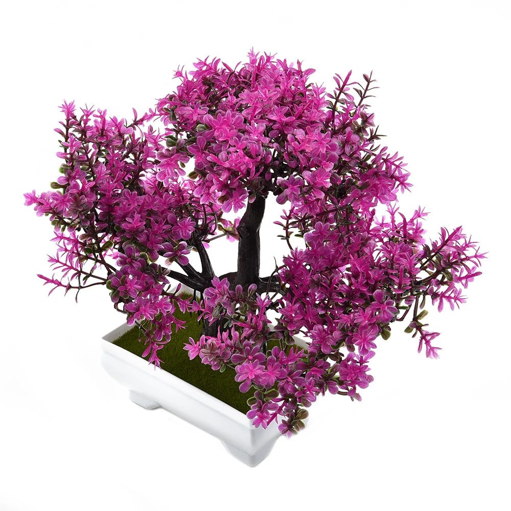 Artificial Bonsai Tree Pot Fake Plant Flowers Potted Ornament for Home and Office Garden Decor