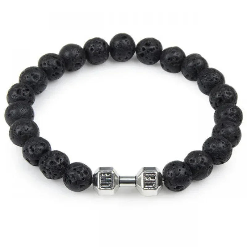 Lava Bracelet – Black Volcanic Stone with Matte Dumbbell Beads