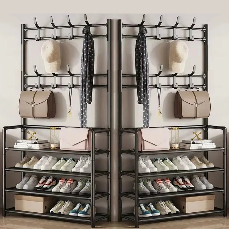 Multi-Layer Shoe Rack & Clothes Hanger – DIY Floor-Standing Storage Organiser for Living Room
