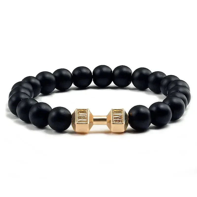 Lava Bracelet – Black Volcanic Stone with Matte Dumbbell Beads