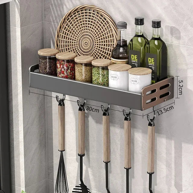 Multi-Functional Wall-Mounted Kitchen Storage Rack | Metal Seasoning & Condiment Organiser