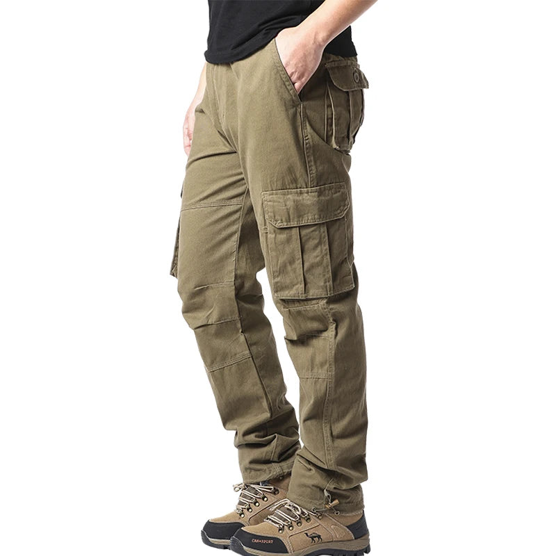 Large Pocket Loose Overalls for Men - Tactical Cotton Cargo Jogging Pants with Elastic Waist