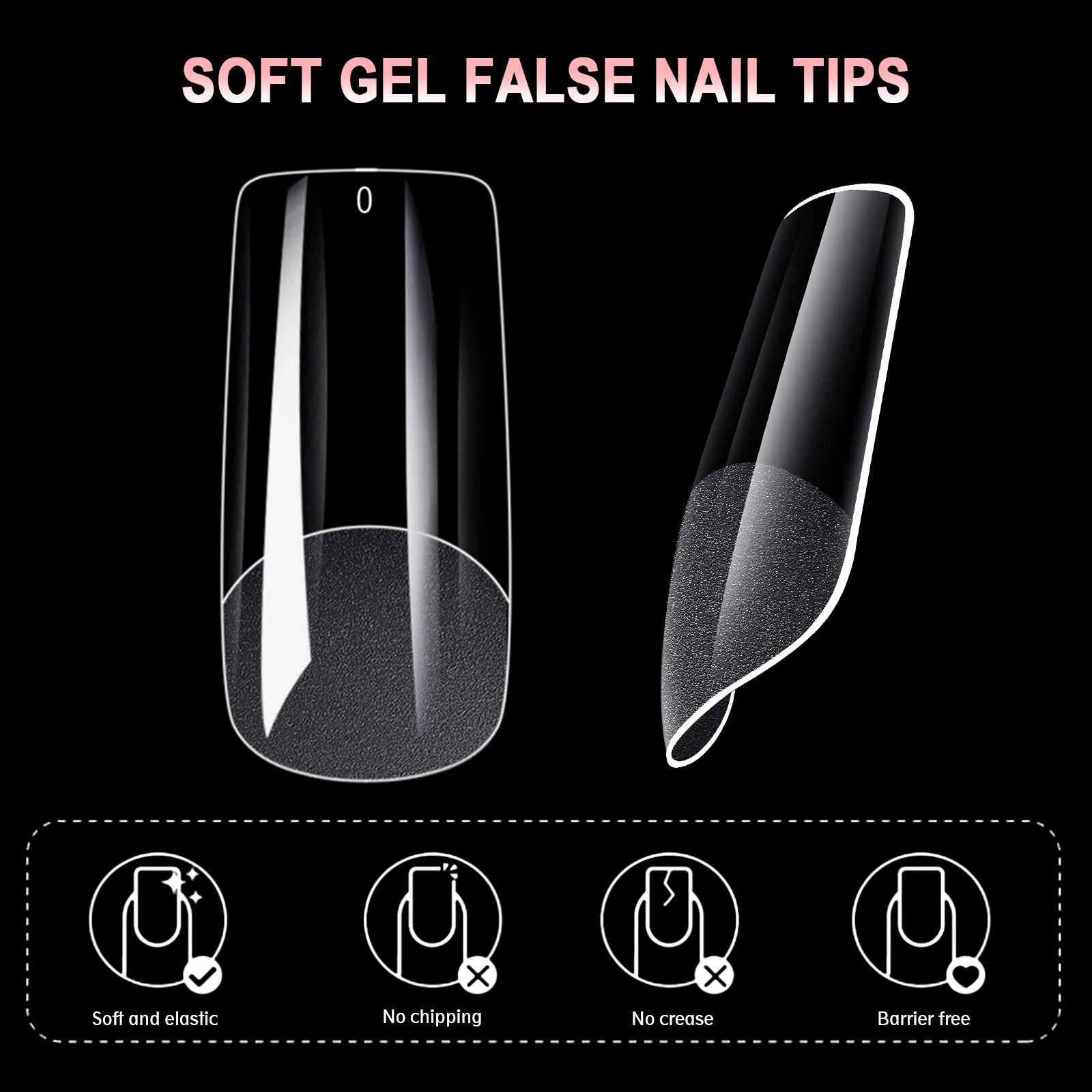 600PCS Soft Gel Nail Tips Half Matte Clear Acrylic ALMOND False Nails for Extension Manicure Tools