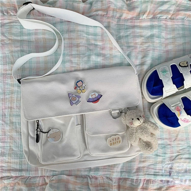 Cute Canvas Shoulder Bag for Women – Harajuku Crossbody Messenger Pouch, Casual Small Bag for Girls