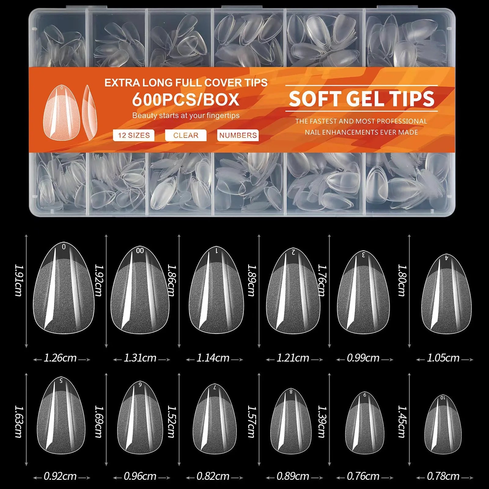 600PCS Soft Gel Nail Tips Half Matte Clear Acrylic ALMOND False Nails for Extension Manicure Tools