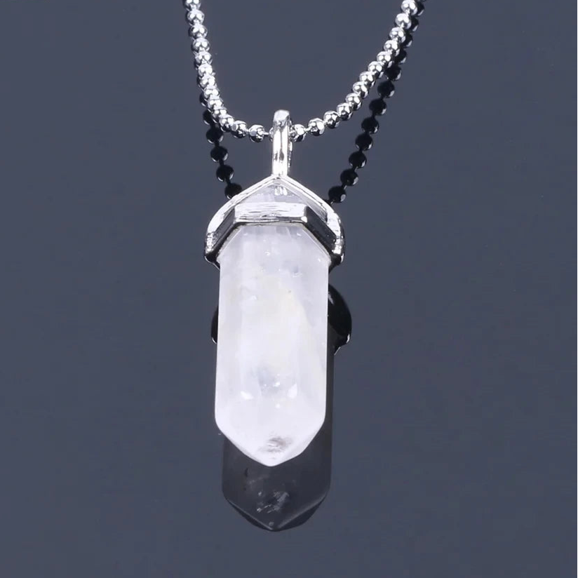 Natural Gemstone Hexagonal Bullet Necklace Quartz Crystal Pendant Chakra Healing Reiki Jewellery