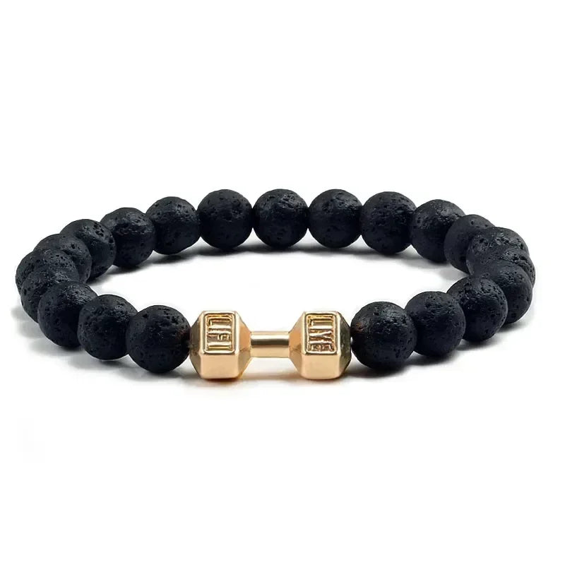 Lava Bracelet – Black Volcanic Stone with Matte Dumbbell Beads