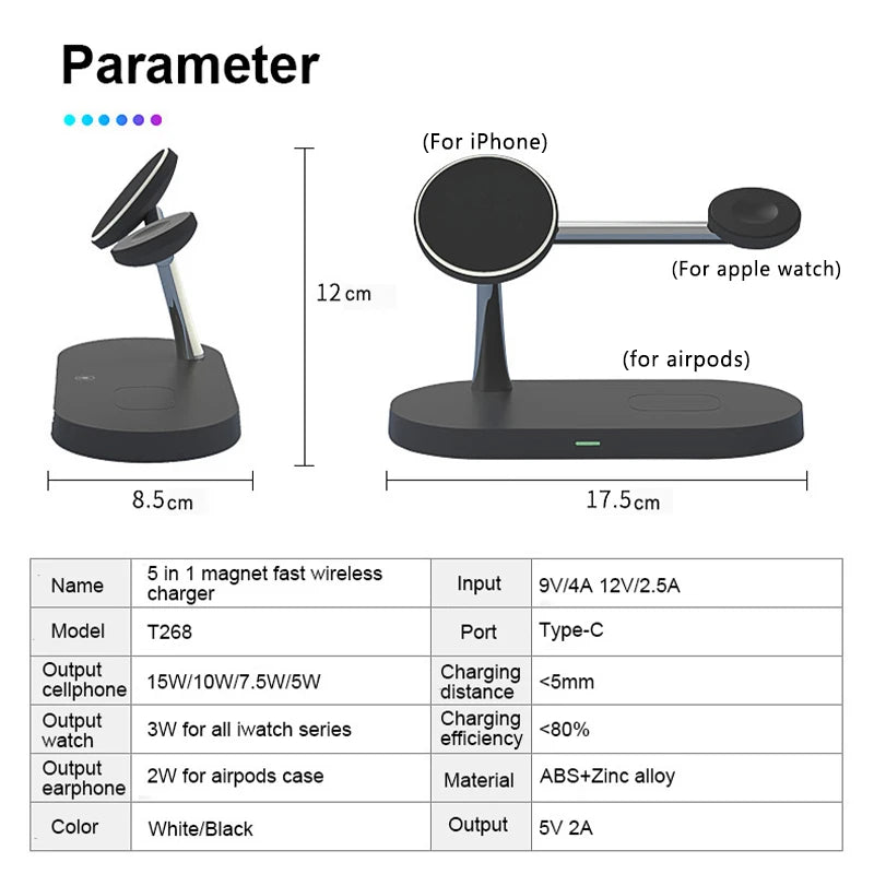 3 in 1 Wireless Charger Stand for iPhone 12-17 Apple Watch 4-10 AirPods 2 3 Pro Fast Charging