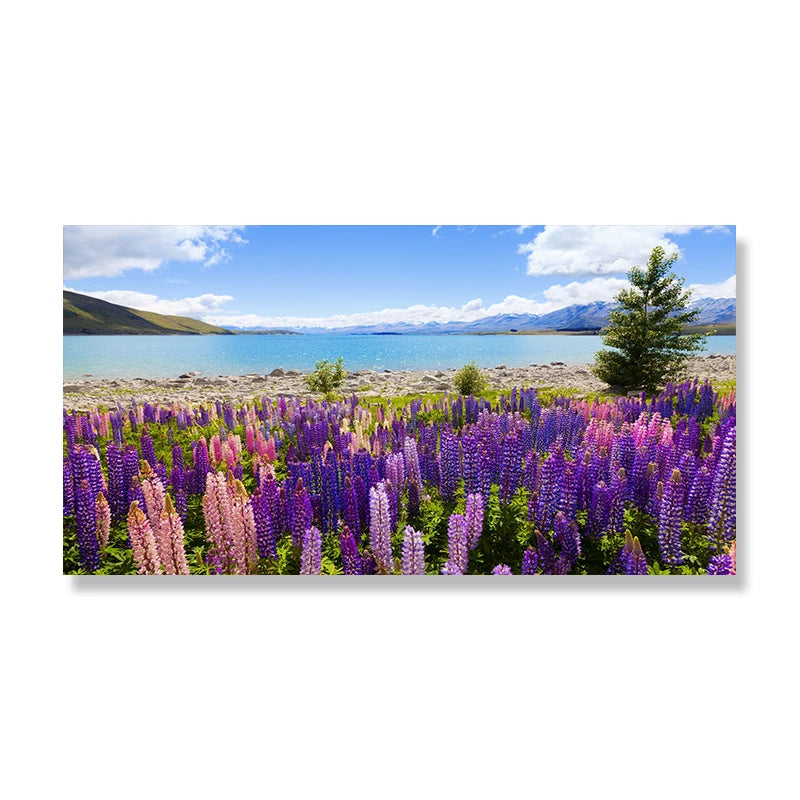 Lake Tekapo New Zealand Canvas Wall Art Lupin Flower Mountain Landscape Posters Prints Home Decor