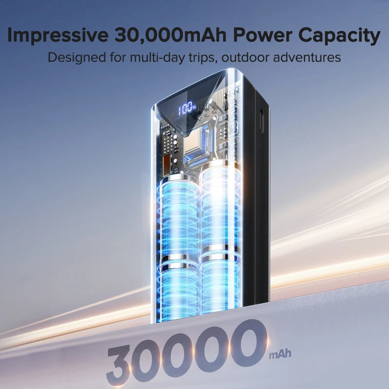 30000mAh Power Bank 22.5W Fast Charging Portable Charger Built-in Cable for iPhone Samsung Xiaomi