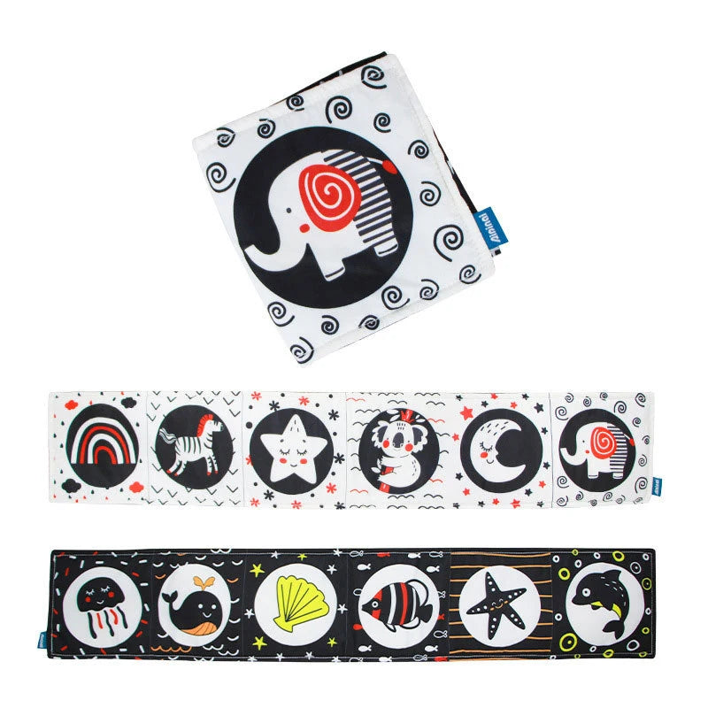 QWZ Soft Baby Cloth Books 3D Touch Feel High Contrast Sensory Stroller Toy for Newborns & Infants