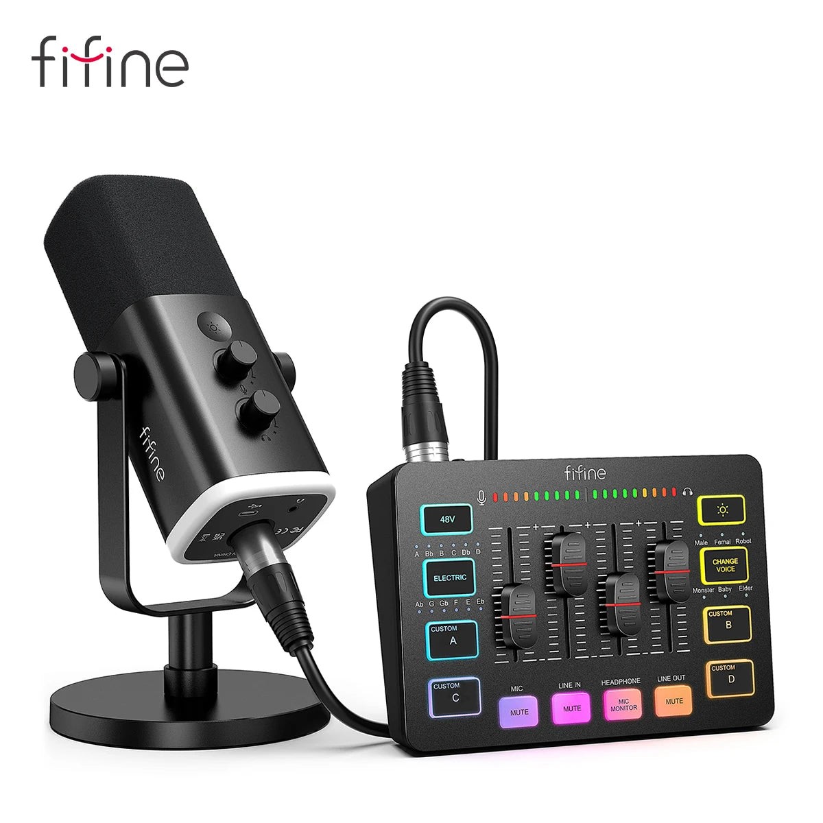 FIFINE All-in-One Podcast Kit AMPLIGAME KS5 with RGB Audio Mixer, Dynamic Mic for Gaming & Streaming
