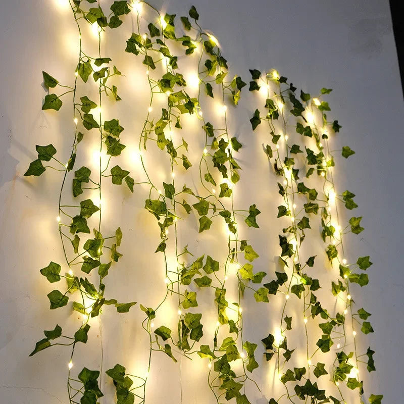 Flower Green Leaf Vine Fairy String Lights LED Garland Battery Powered Home Garden Decoration