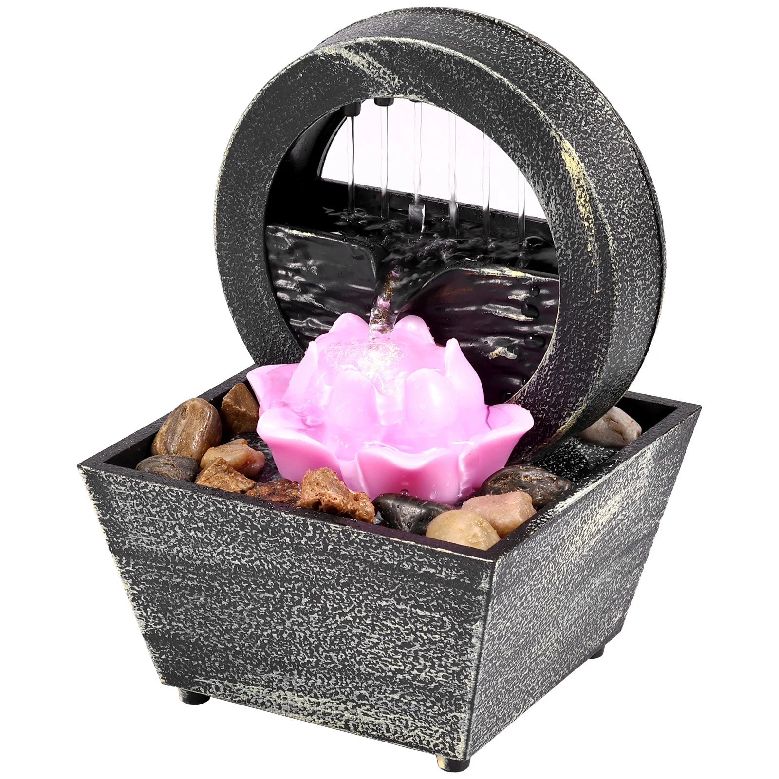 Tabletop Waterfall Desktop Fountain with Soft Lights Flowing Water Relaxation Meditation Gift