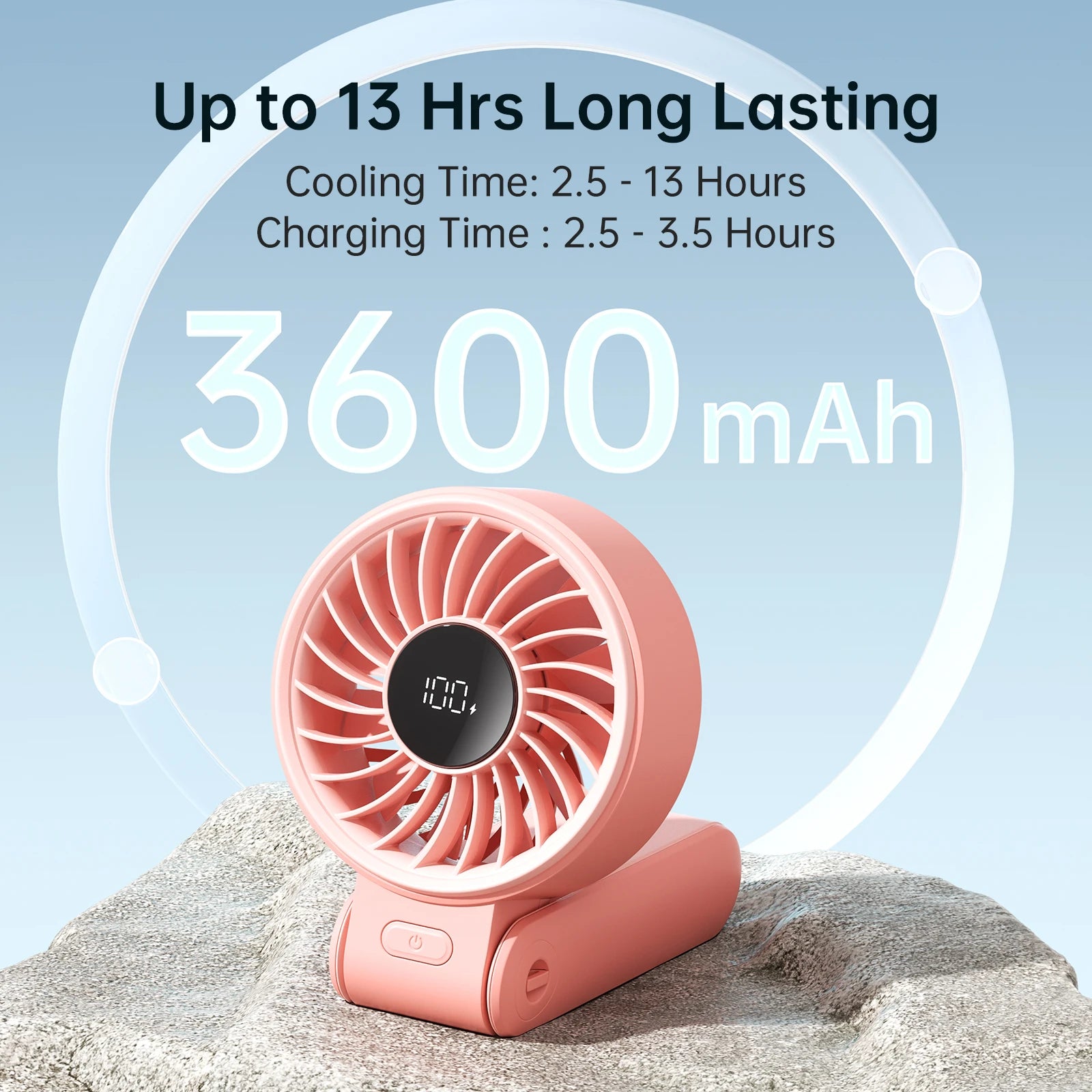 JISULIFE Portable Handheld Fan with LED Display, 5000mAh Battery, 5 Speed Modes, Foldable 3-in-1