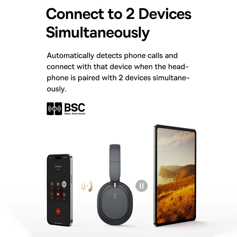 BASEUS Bowie D05 Wireless Headphones – Bluetooth 5.3, 3D Spatial Audio, 40mm Driver, 70H Playtime