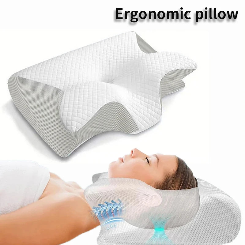 MOYU 2-in-1 Ergonomic Memory Foam Pillow for Neck Support, Cervical Relief, Sleep & Travel Comfort