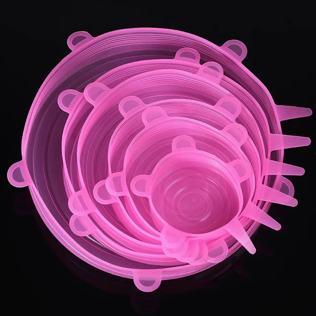 REUSABLE SILICONE LIDS 6PCS for Bowls Cans Food Storage Fresh-Keeping Kitchen Gadget Accessory