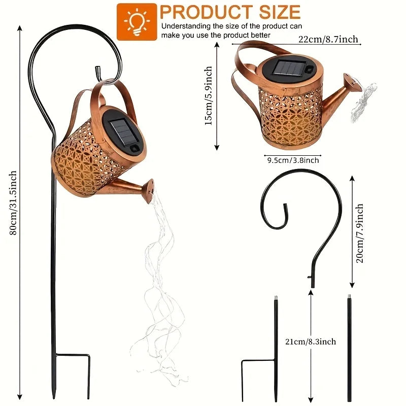 WHATOOK Solar Fairy Watering Can Lights Outdoor Garden Decor Vintage Metal Hanging Kettle Light