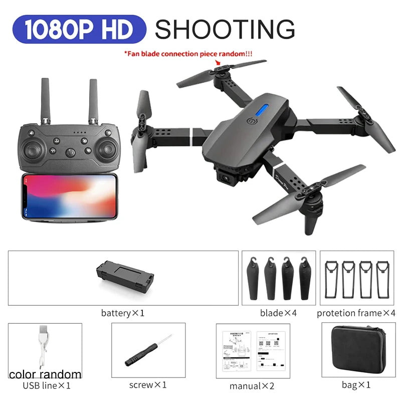 E88Pro 4K HD RC Drone – Foldable WiFi FPV Quadcopter with 1080P Wide-Angle Camera & Altitude Hold