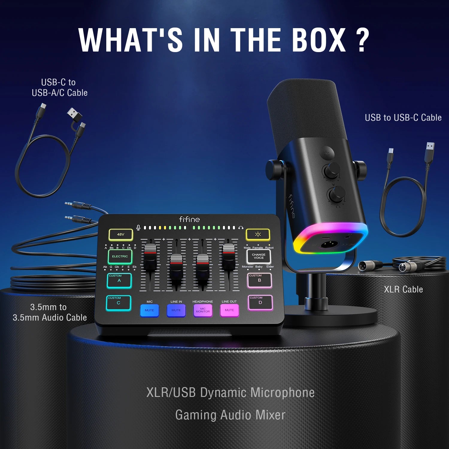 FIFINE All-in-One Podcast Kit AMPLIGAME KS5 with RGB Audio Mixer, Dynamic Mic for Gaming & Streaming