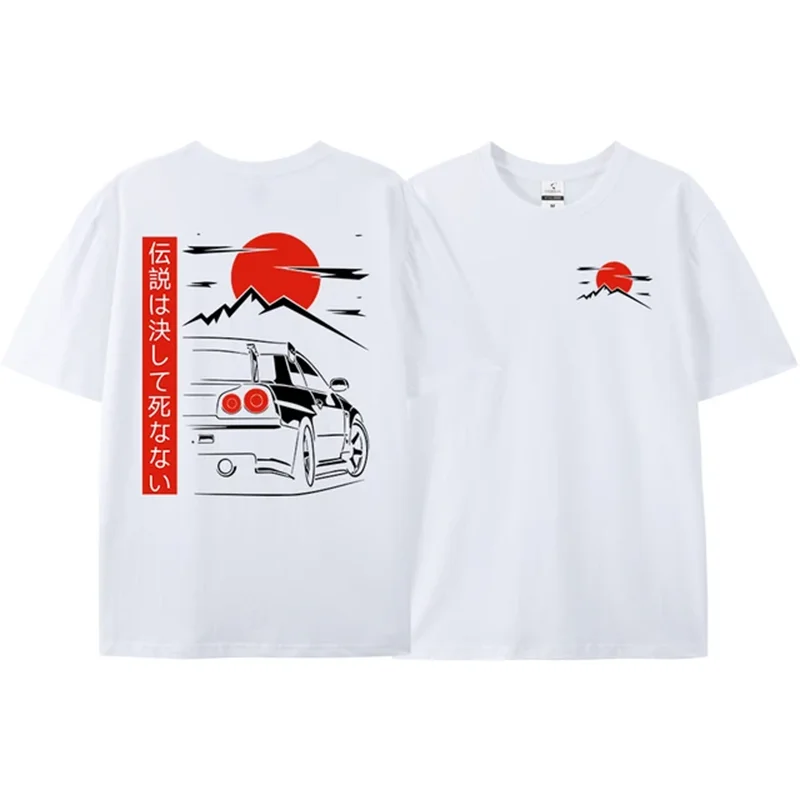 Japanese JDM GTR R34 Racing T-Shirt – Oversized Streetwear Tee for Men | 100% Cotton Back Print