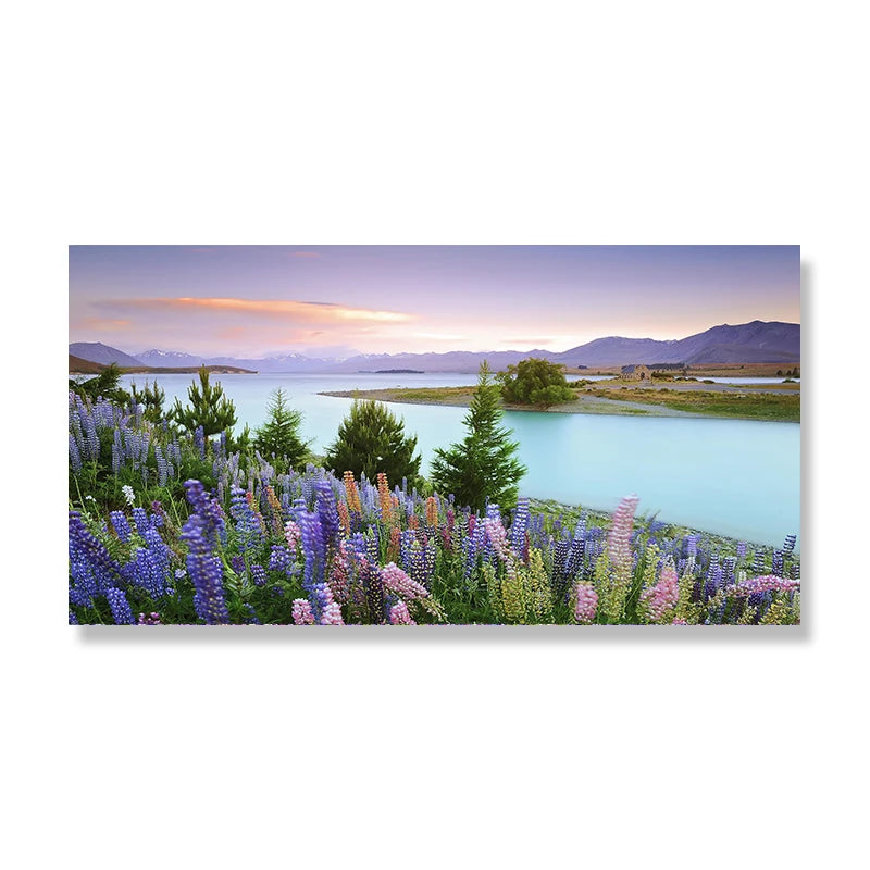 Lake Tekapo New Zealand Canvas Wall Art Lupin Flower Mountain Landscape Posters Prints Home Decor