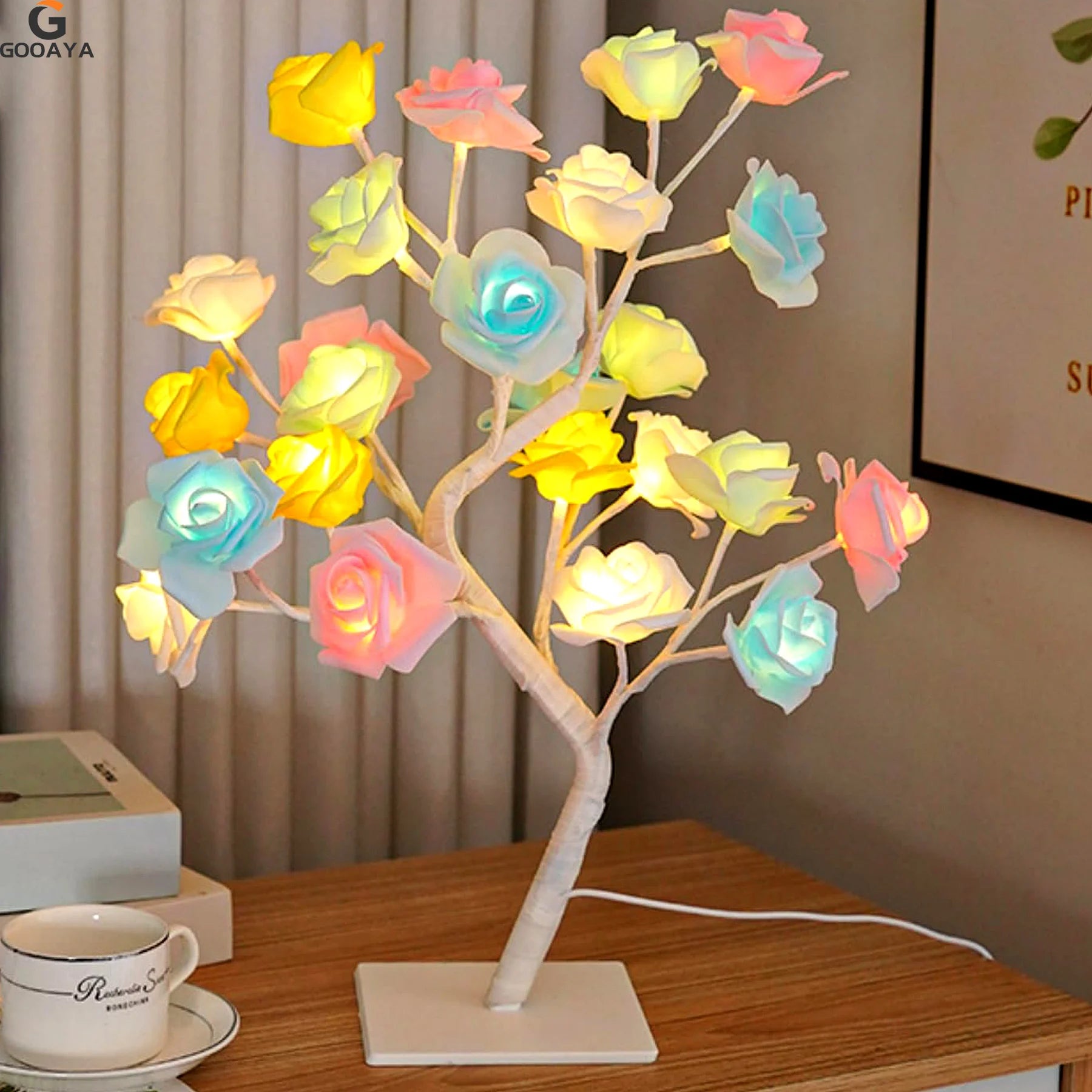 LED ROSE LEAF TABLE LAMP USB Fairy Night Light Christmas Home Party Wedding Decoration