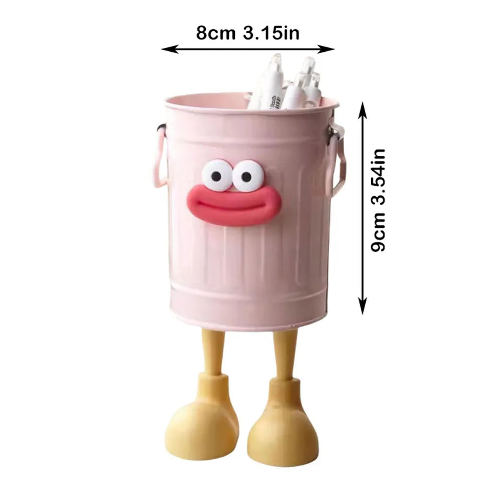 CARTOON PEN HOLDER – Cute Desk Organiser & Simple Office Storage Box with Random Letter Stickers