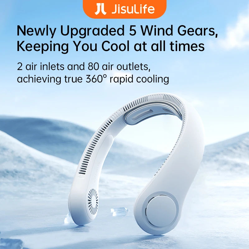 JISULIFE Portable Neck Fan Upgraded 5000mAh, 5 Speeds, Wearable Bladeless Hands-Free Cooling Fan