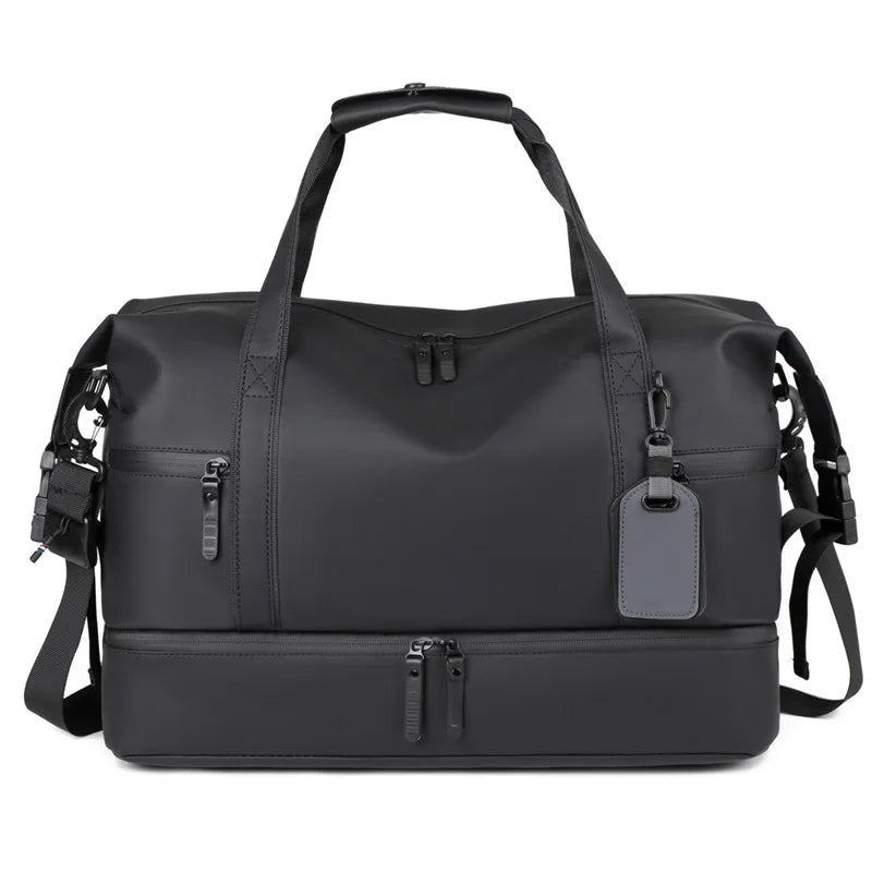 Men's Large Capacity Travel Bag Waterproof PU Leather Duffle Gym Shoulder Handbag