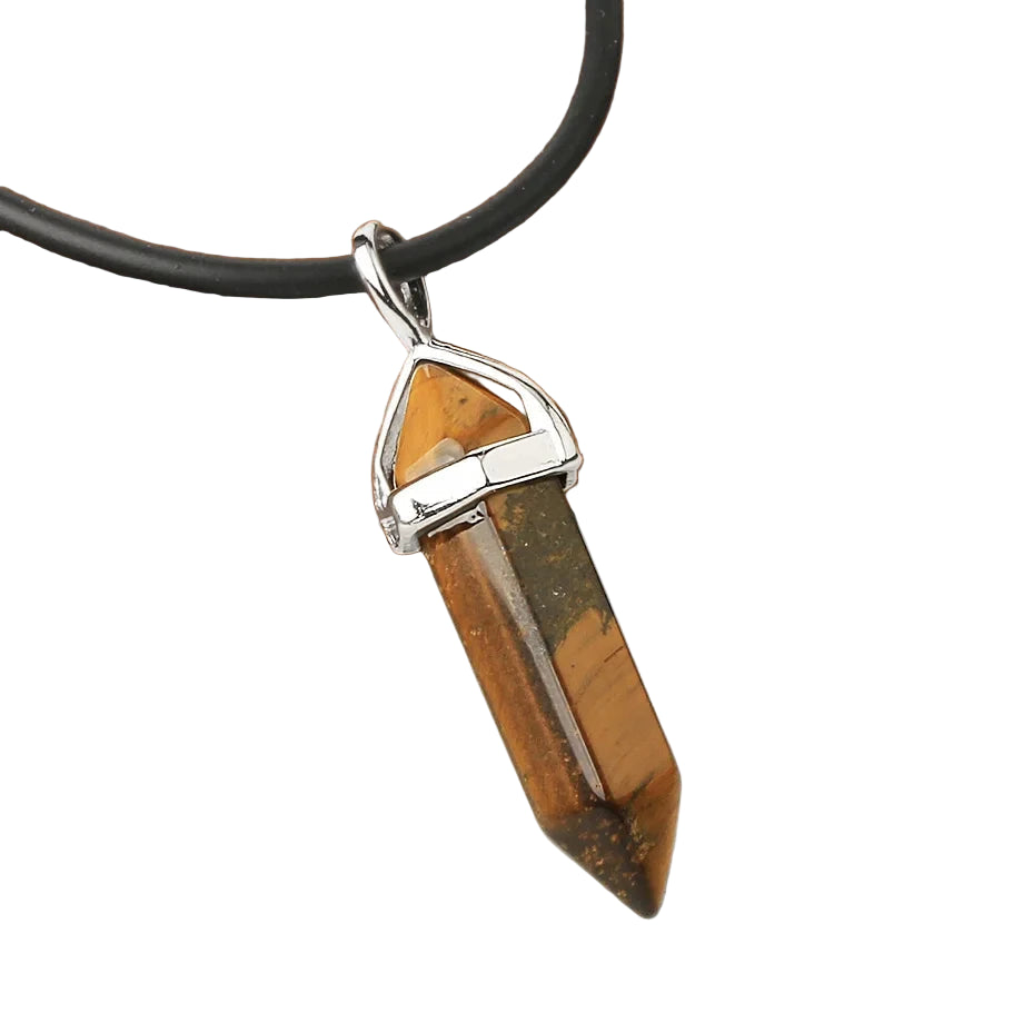 Natural Gemstone Hexagonal Bullet Necklace Quartz Crystal Pendant Chakra Healing Reiki Jewellery
