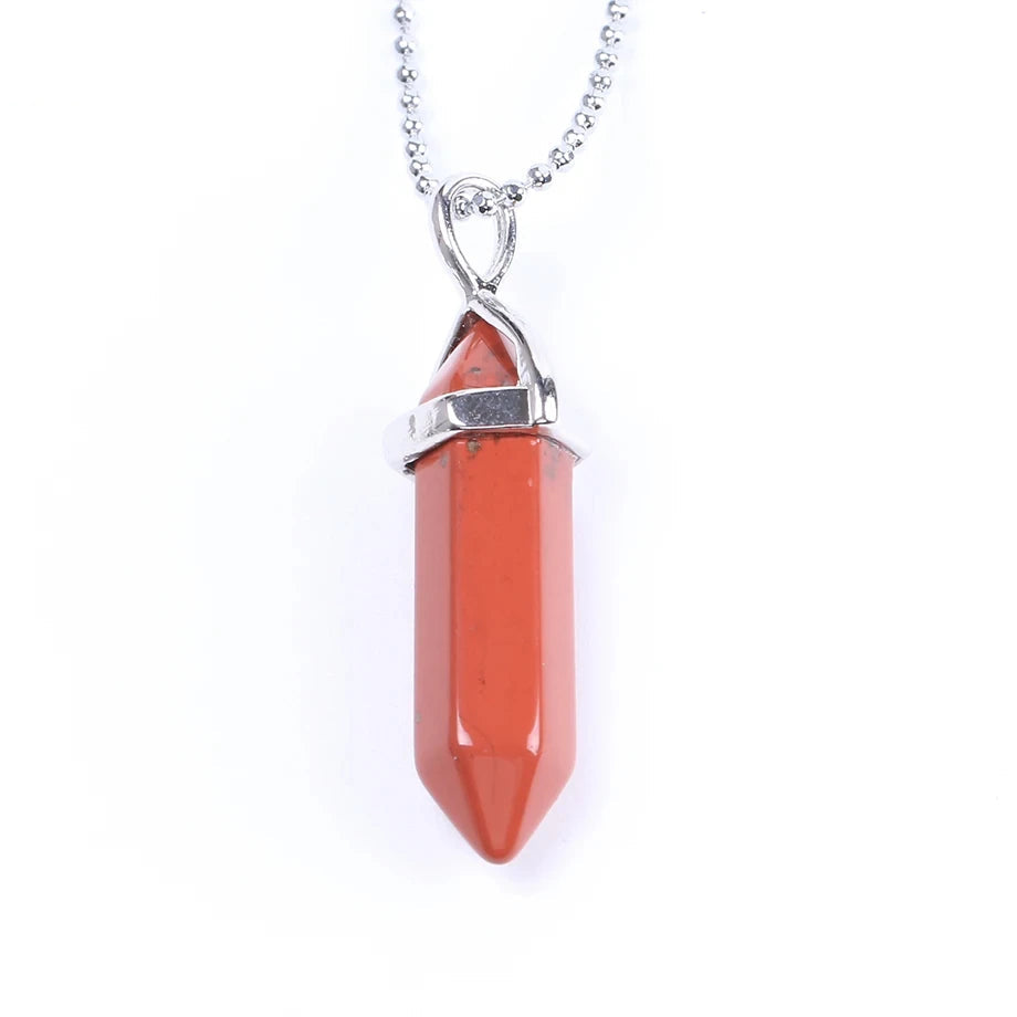 Natural Gemstone Hexagonal Bullet Necklace Quartz Crystal Pendant Chakra Healing Reiki Jewellery
