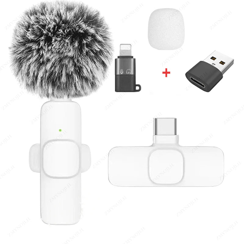 Wireless Lavalier Microphone Portable Mini Clip-On Mic for iPhone Android PC Camera Live Streaming