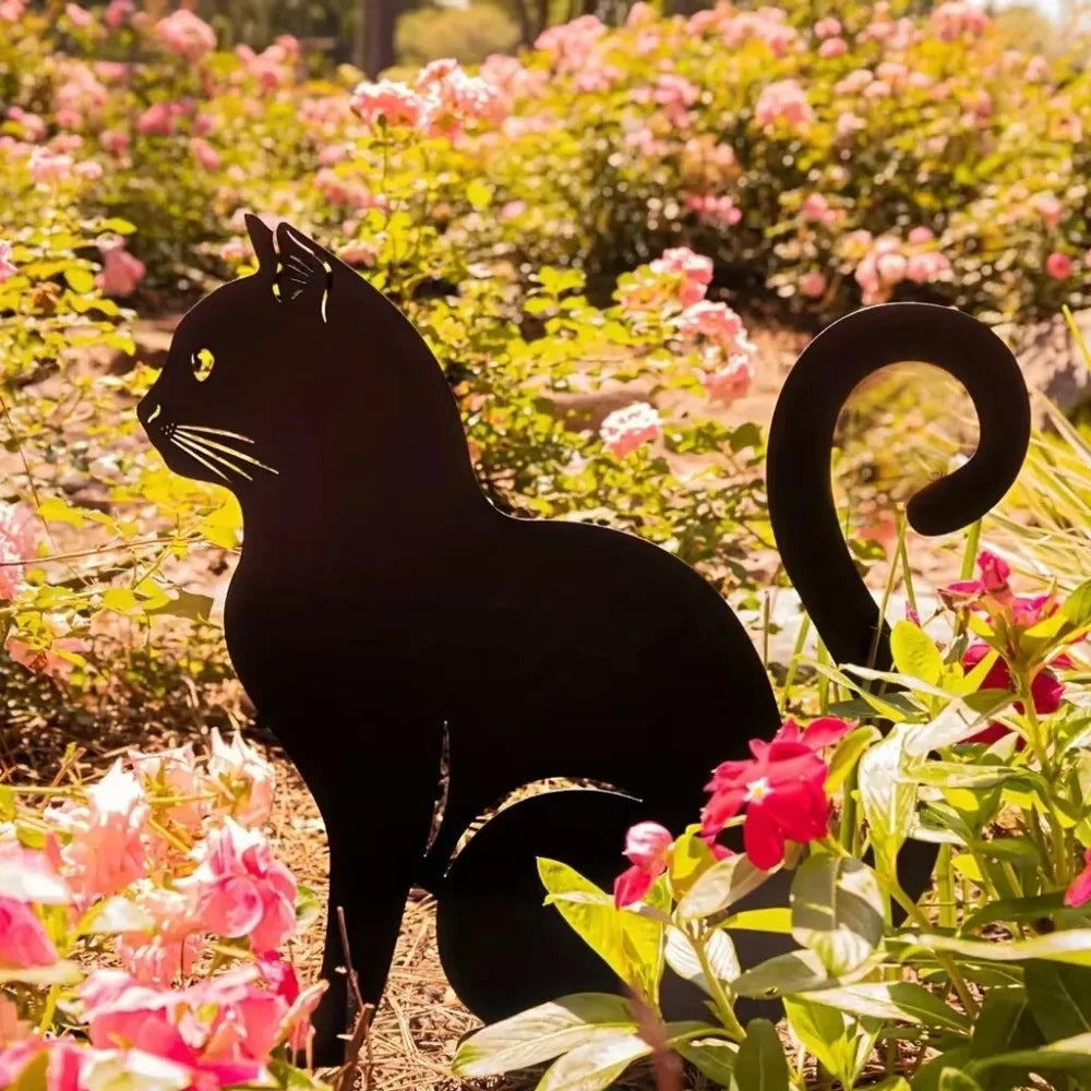 Exclusive Cute Cat Garden Silhouette – Tiki-Inspired Cat Family Garden Stakes Outdoor Decor Statues