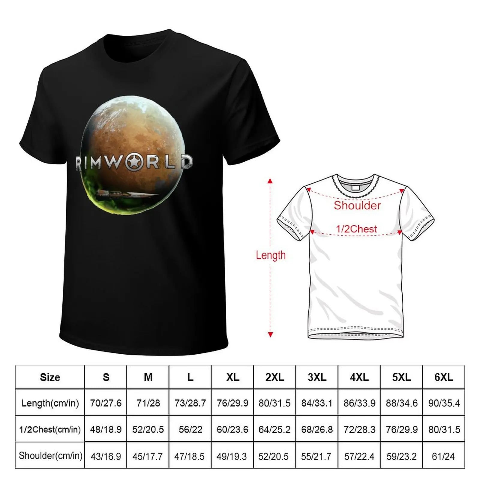 Planet Rimworld Anime T-Shirt Funny Vintage Aesthetic Graphic Tee for Otaku Casual Streetwear Men