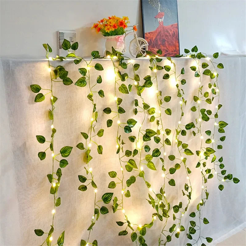 Flower Green Leaf Vine Fairy String Lights LED Garland Battery Powered Home Garden Decoration