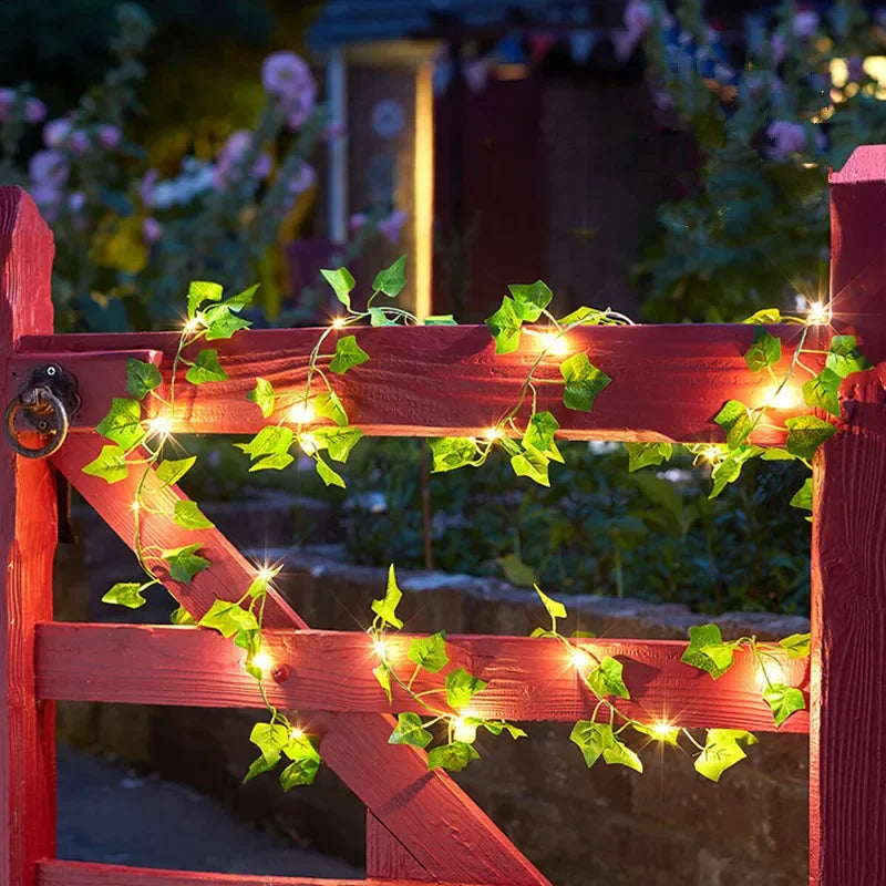 Flower Green Leaf Vine Fairy String Lights LED Garland Battery Powered Home Garden Decoration