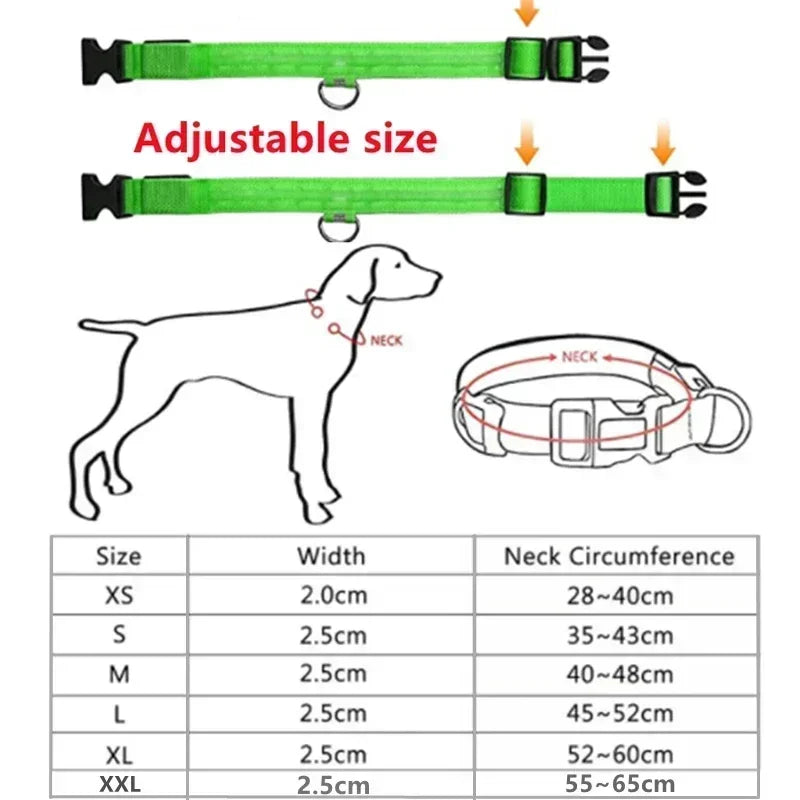 LED GLOWING DOG COLLAR Adjustable Rechargeable Flashing Luminous Night Safety Harness for Dogs