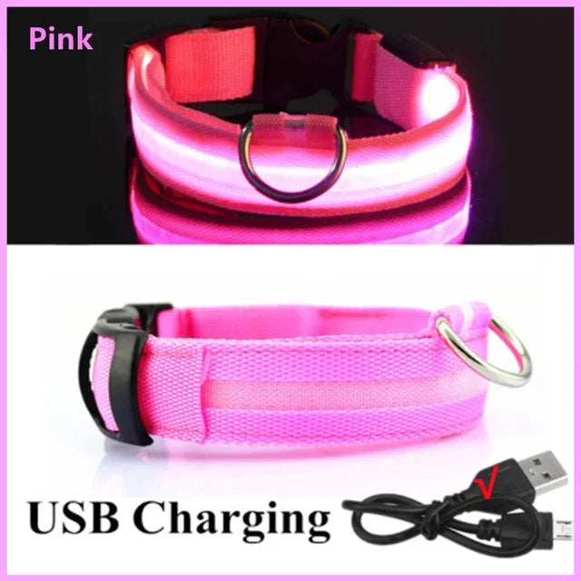 LED GLOWING DOG COLLAR Adjustable Rechargeable Flashing Luminous Night Safety Harness for Dogs