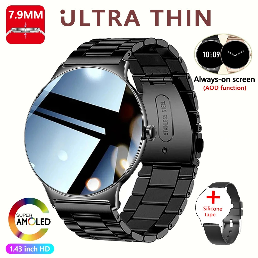 Ultra Thin Smart Watch Women 1.43 Inch AMOLED Screen Bluetooth Call Fashion Fitness Smartwatch
