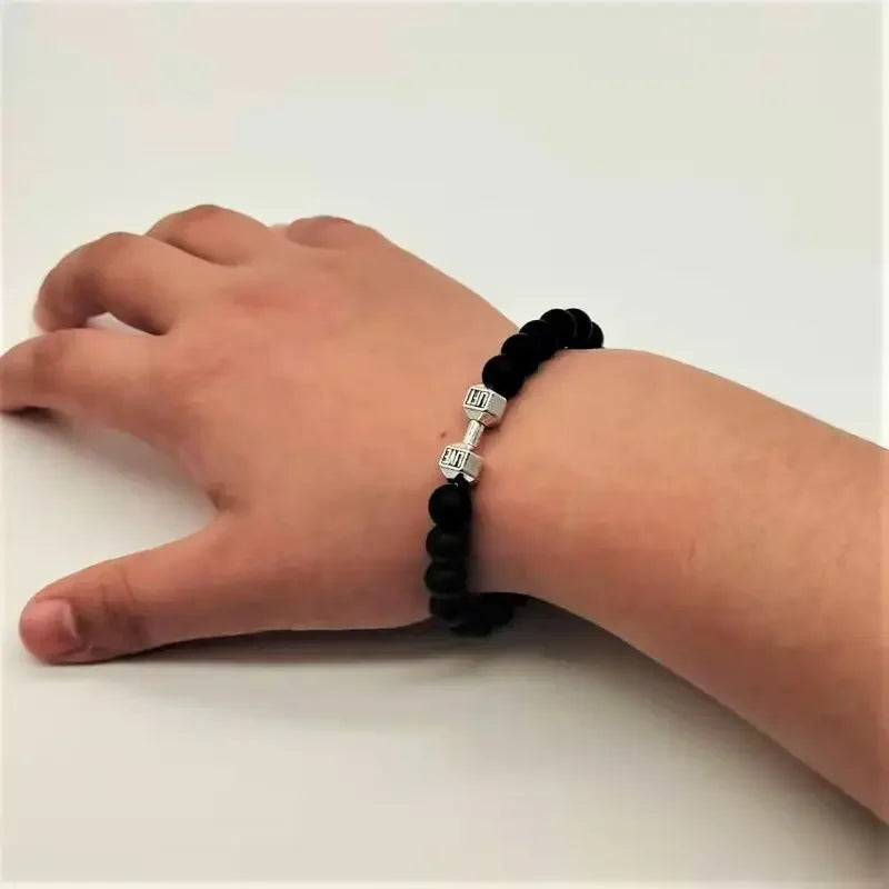 Lava Bracelet – Black Volcanic Stone with Matte Dumbbell Beads