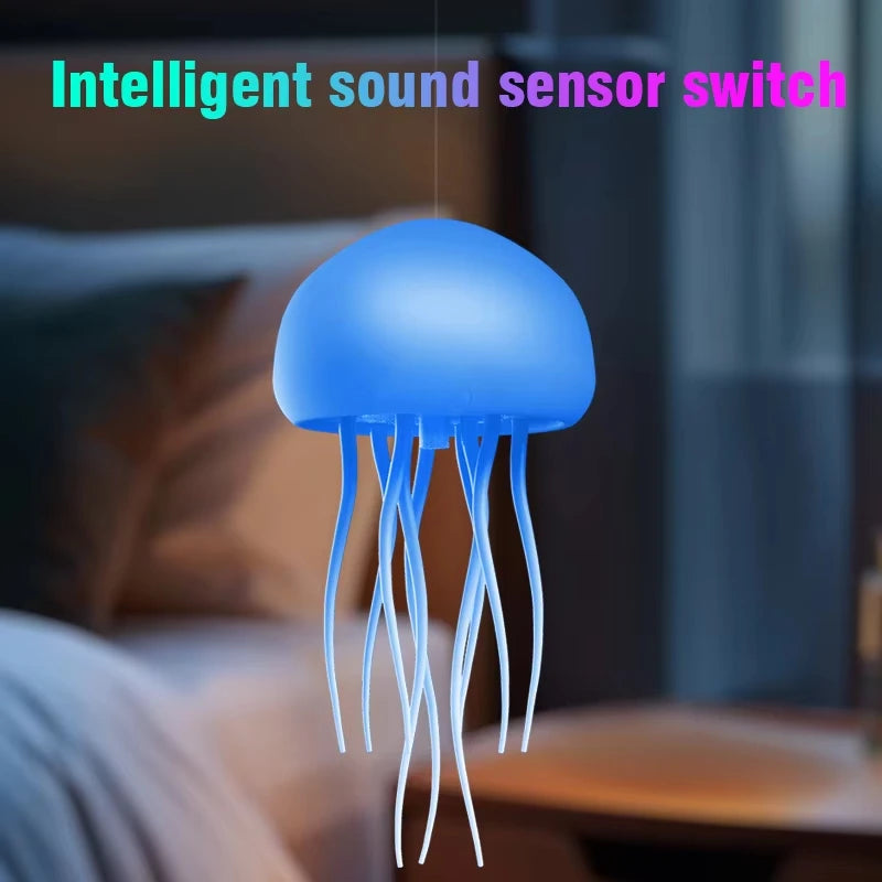 Cartoon Jellyfish LED Night Light RGB Rotating Bedside Lamp Voice Control Table Room Decoration