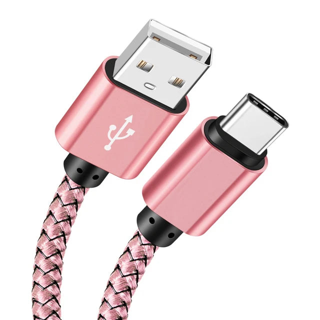 USB A to Type-C Fast Charging Cable 2A Nylon Data Cable for iPhone, Android, Huawei, Samsung Devices