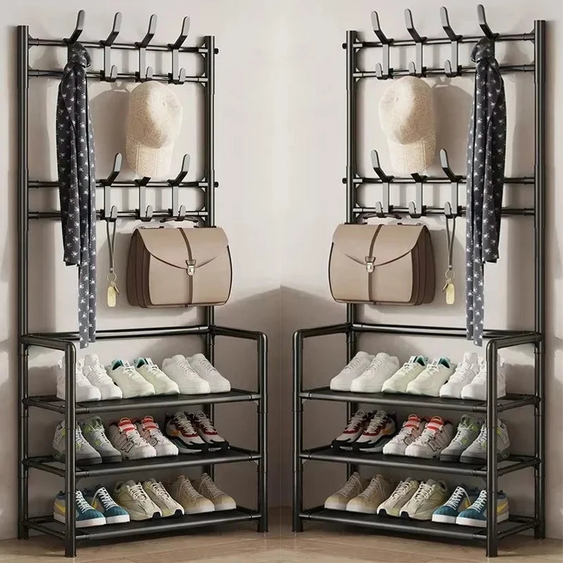 Multi-Layer Shoe Rack & Clothes Hanger – DIY Floor-Standing Storage Organiser for Living Room