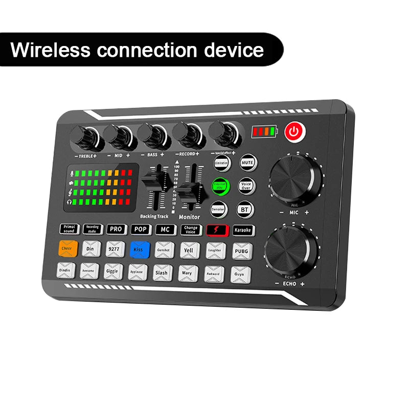 Professional F998 Live Sound Card Audio Interface with DJ Mixer Effects for Streaming and Recording