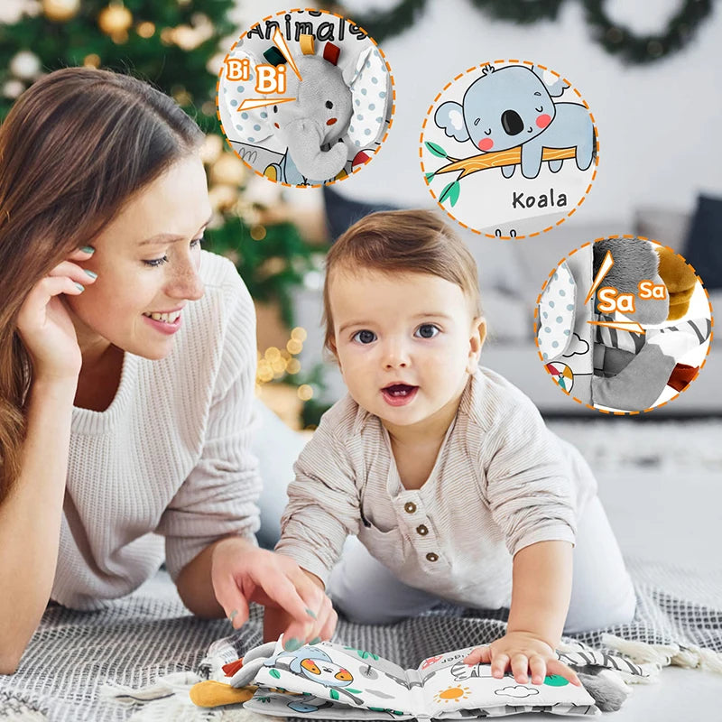 QWZ Soft Baby Cloth Books 3D Touch Feel High Contrast Sensory Stroller Toy for Newborns & Infants