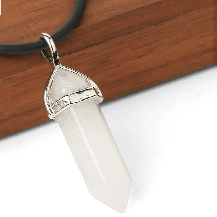 Natural Gemstone Hexagonal Bullet Necklace Quartz Crystal Pendant Chakra Healing Reiki Jewellery