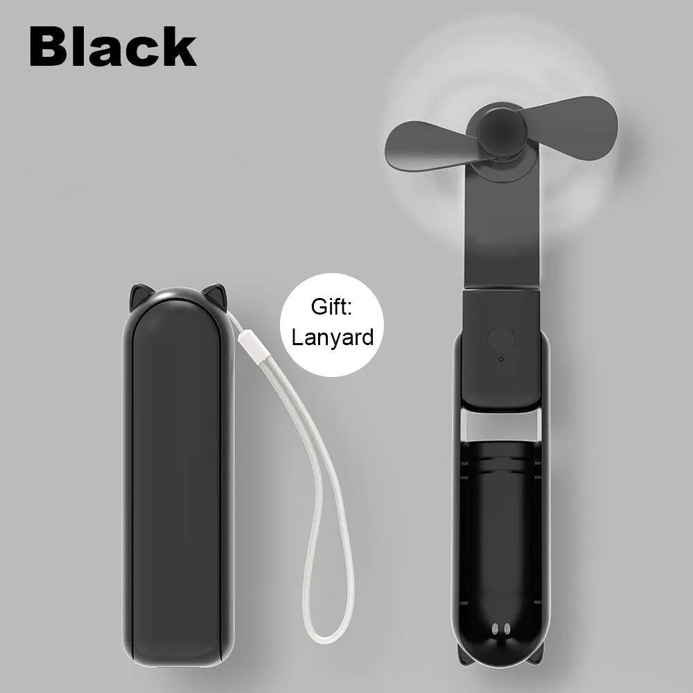 Portable USB Rechargeable Fan 2000mAh 3 Speed Mini Handheld Foldable Pocket Travel Fan with Power Bank